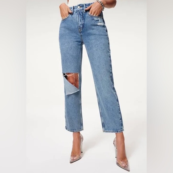 NWT Good American Good 90s Duster Straight Leg Jean in Blue950 - Picture 2 of 8